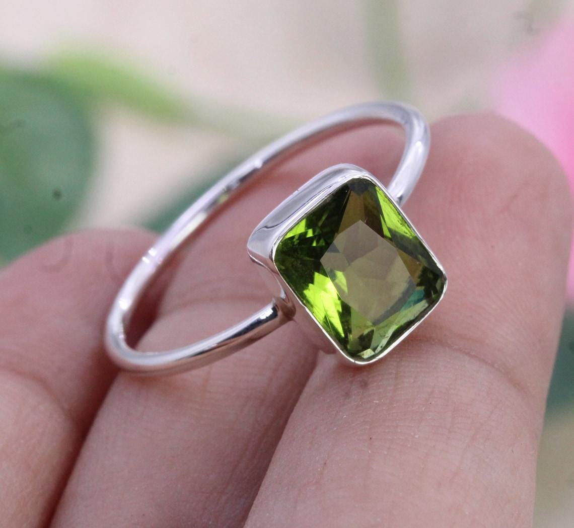 925 Sterling Silver Peridot Ring/gemstone Spinner Band