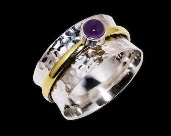 Handmade Sterling Silver Amethyst Spinner Ring, Worry Jewelry