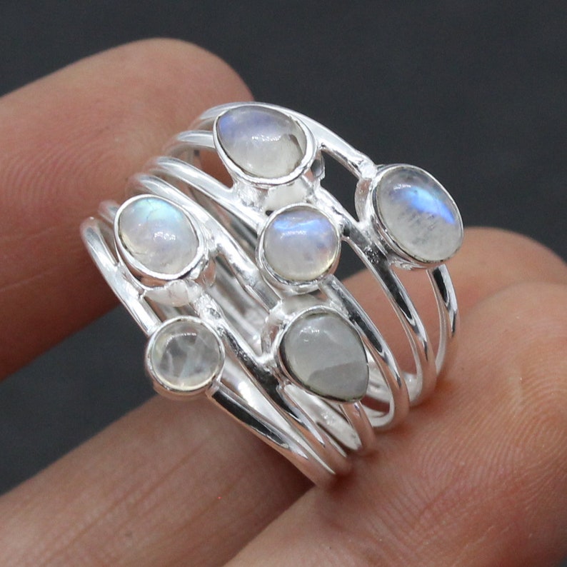 925 Silver Ring / Moonstone/ Multi stone Ring/ stacking ring/ Women's Rings Bands/ Wedding ring / Big huge ring/Customized ring size J TO Z image 3