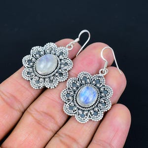 925 Solid Sterling Silver Earrings/Natural Moonstone Earrings/Daily wear Earrings/Drop Dangle Gemstone Earrings/Perfect Gift For Her.