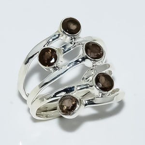 Smoky Quartz Multi-Band Statement Ring |  Artisan Silver Textured Wrap Ring | Earthy Brown Gemstone Jewelry