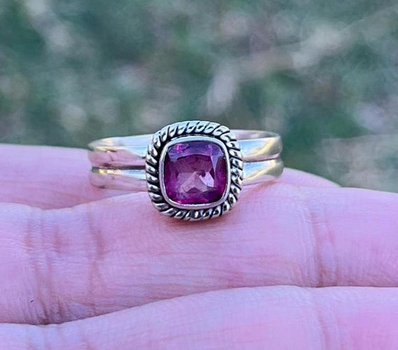 Anello Artigianale In Argento 925 Con Tormalina Rosa Naturale – Taglio A Marquise – Gioiello Fatto A Mano