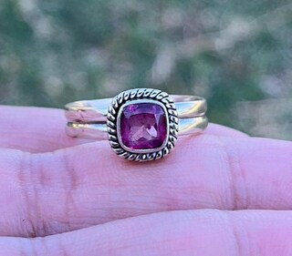 Anello Artigianale In Argento 925 Con Tormalina Rosa Naturale – Taglio A Marquise – Gioiello Fatto A Mano