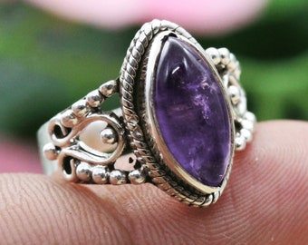 925 Sterling Silver Ring, Amethyst Adjustable Ring, Designer