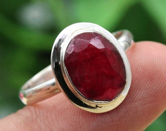Oval Ruby Ring,   Silver Promise Ring, Size J-Z Jewellery Gift/ Silver