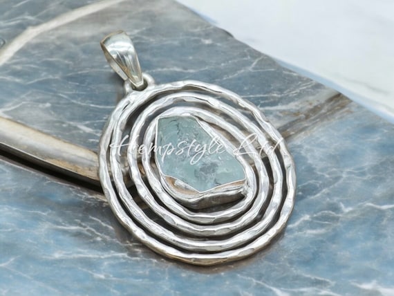 Pendentif En Argent Serti D'une Aigue-marine - Bijou Vintage Français (réf. 5040) - Occasion Parfait état