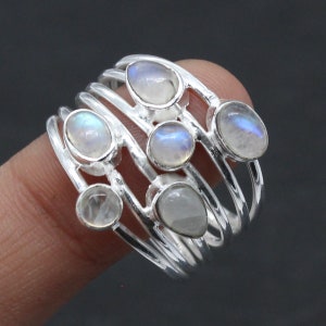 925 Silver Ring / Moonstone/ Multi stone Ring/ stacking ring/ Women's Rings Bands/ Wedding ring / Big huge ring/Customized ring size J TO Z image 2