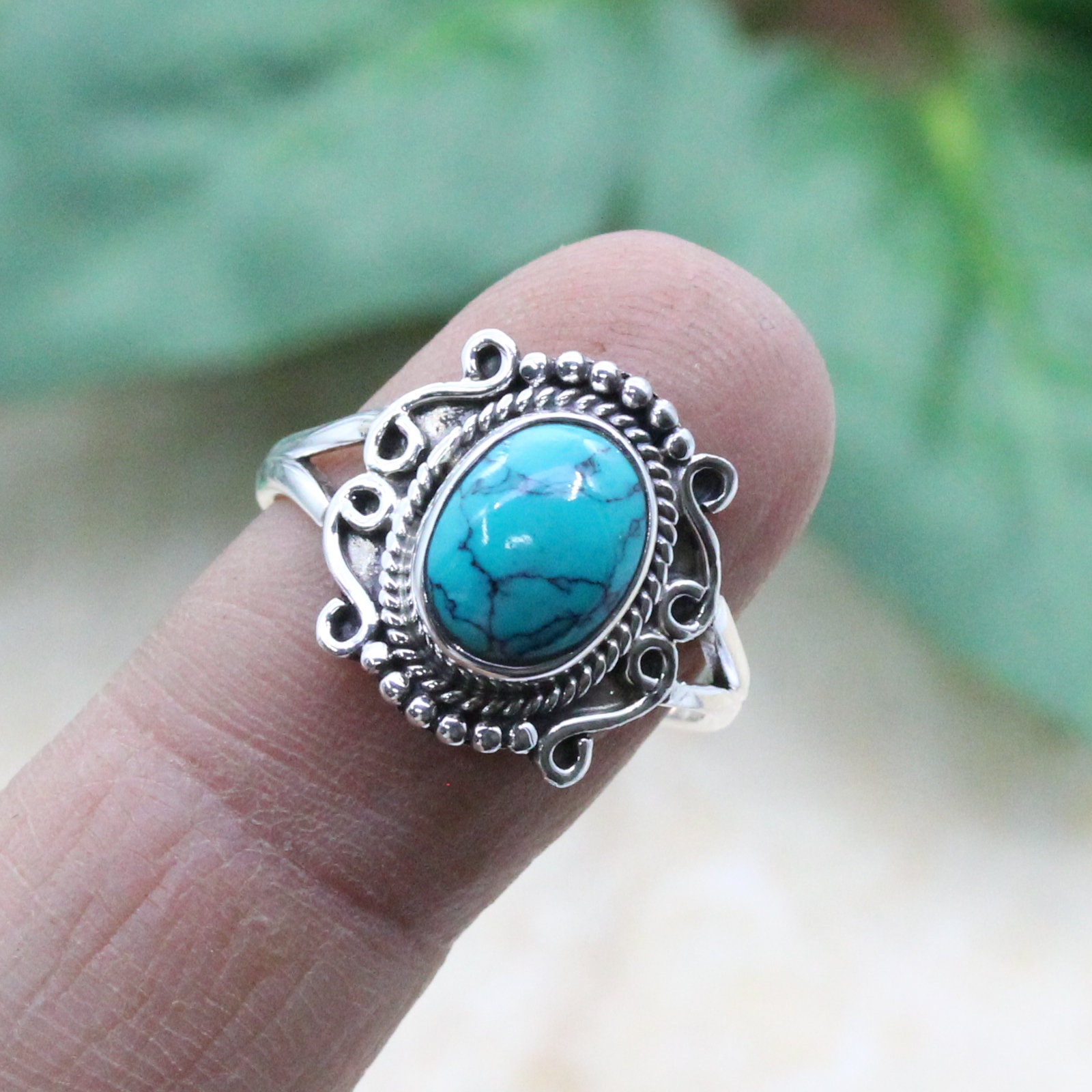 Sterling Silver Turquoise Ring, Oval Gemstone Ring Jewellery Gift