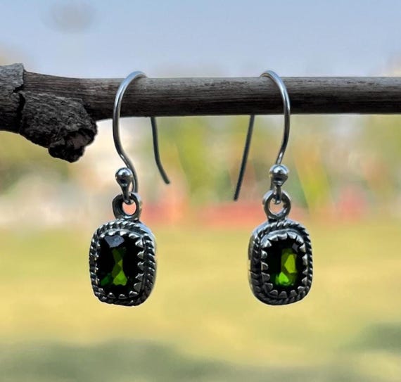Orecchini pendenti in cromo diopside argento, regalo di gioielli/Argento - Italia