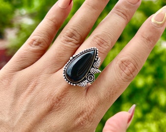 専用　SILVER925 CIRCLE ONYX RING/シルバー/リング 925 Sterling Silver Round Black Onyx Stone Side Chain Design