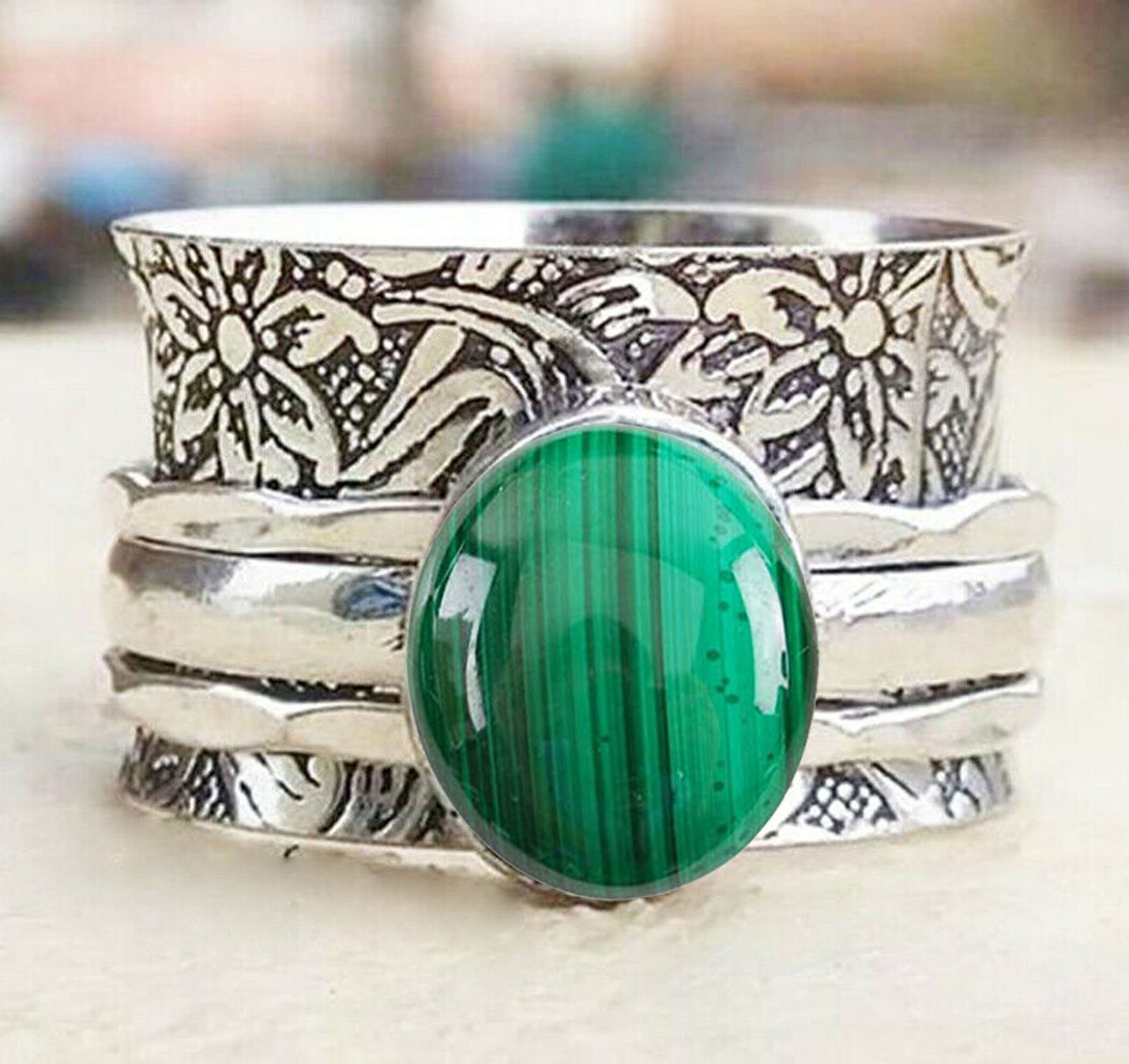 マラカイト Buy Silver Malachite Spinner Ring, Women's Meditation Band