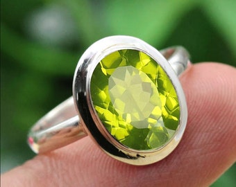 Oval Peridot Ring,   Silver, Handmade Jewelry Jewellery Gift/ Silver