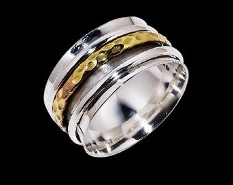 Bague Fidget Spinner Maillon Cubain – Argent Sterling 925 – Méditation, Inquiétude