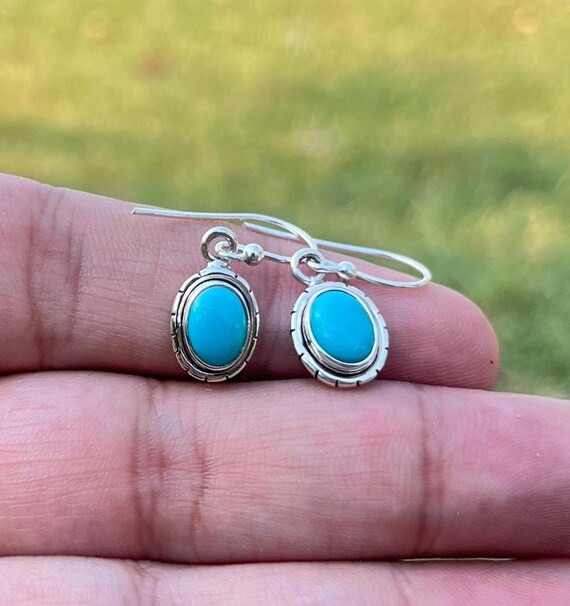 Gemsgram 925 Solid Sterling Silver Turquoise Drop Earrings – Natural Pear-Shaped Gemstone, Bezel Set, Dangle Earrings For Women