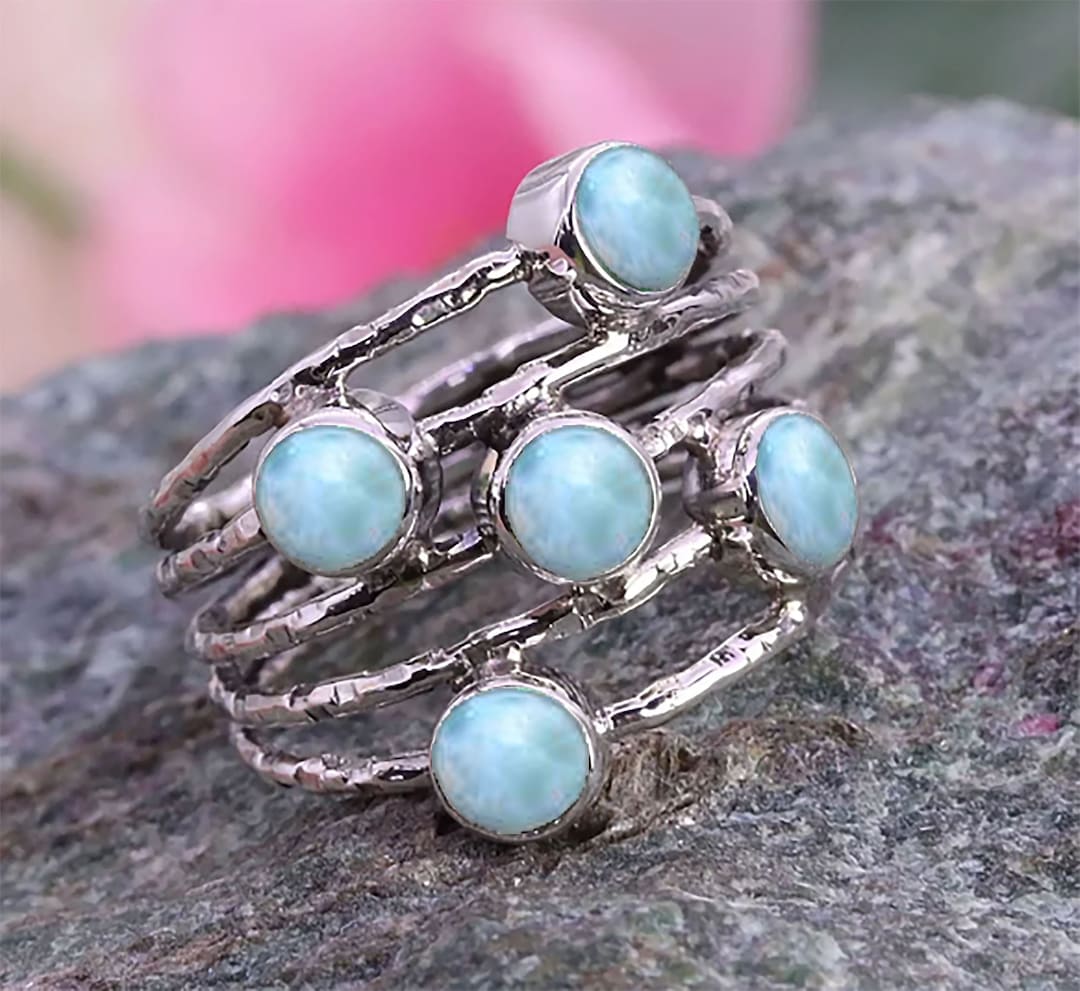 •LARIMAR - MEDIUM CIRCLE• silver ring (size 11)