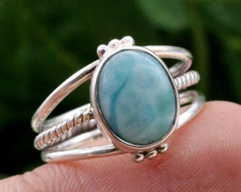 925 Silver Ring / Larimar Ring / Promise Ring / Jewellery / Women's Rings Bands / Oval shape larimar/ Customized ring size J TO Z