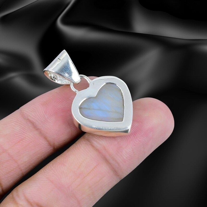 925 Solid Sterling Silver Natural Moonstone and Blue Topaz Pendant