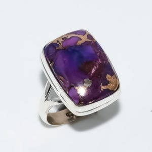 Royal Purple Turquoise Statement Ring – Rectangular Cushion Cut Gemstone