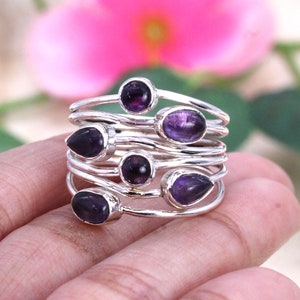 925 Silver Ring, Amethyst Ring, Multistone Ring, Womens Partywear Ring, Wedding Ring, Designer Ring for Her,  Customized ring size J TO Z