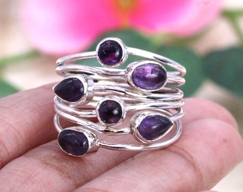 925 Silberring, Amethyst Ring, Multistein Ring, Partywear-Damenring, Ehering, Designerring für Sie, maßgeschneiderte Ringgröße J TO Z