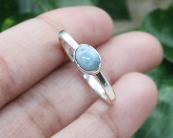 925 Silver Larimar Ring: Oval Gemstone, Women&#39;s Midi Stacking Band