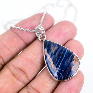 925 Solis Silver Sodalite Gemstone Pendant/Next Day Dispatch/Women&#39;s Pendant/Pendant For Chain/Birthstone jewellery/Unisex Anxiety Necklace
