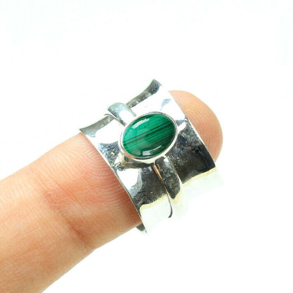 925 Sterling Silver Ring / Malachite / Spinner Meditation Ring / Jewellery / Promise Ring / Womens Rings Bands / Customized ring size J TO Z