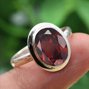 925 Silver Ring, Garnet Ring, Oval Gemstone Ring, Handmade Ring, Dailywear Ring, Womens Ring Jewelry For Her, Customized ring size J TO Z