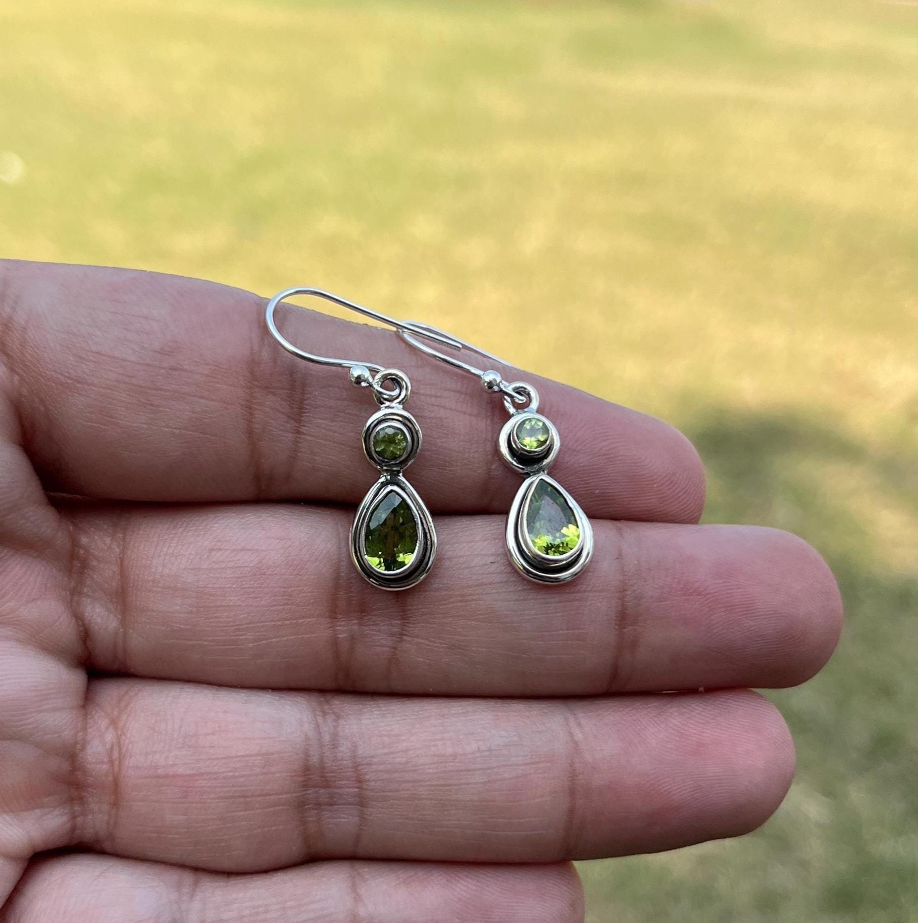 fannyu 925 Solid Sterling Silver Peridot Drop Dangle Earring/trendy