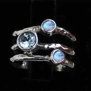 Anillo de plata de ley 925 / Anillo de topacio azul / Anillo de piedra lunar / Anillos de mujer / Anillo de diseñador / Anillo de banda ancha / Tamaños de anillo personalizados J a Z