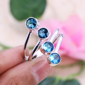 925 Silver Ring, Blue Topaz Ring, Gemstone Ring, Adjustable Ring, Womens Ring, Multistone Ring, Wedding Ring , Customized ring size J TO Z