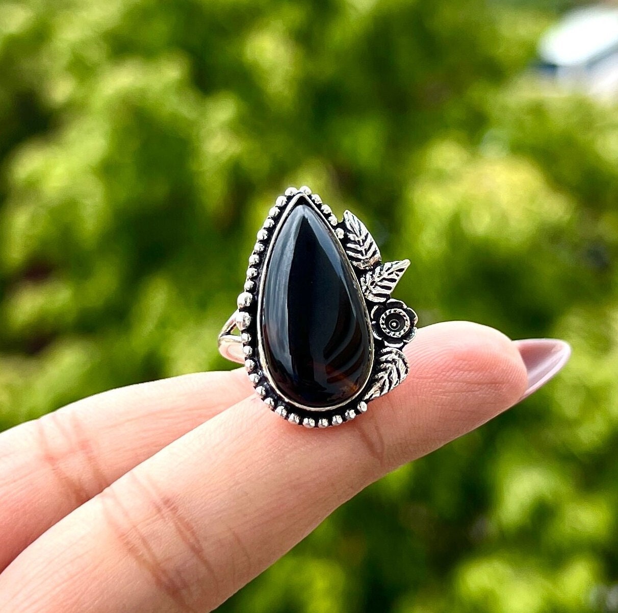 925 Silver Ring, Black Onyx Ring, Designer Ring, Big Huge