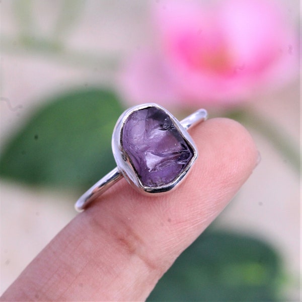 925 Silver Ring, Amethyst Ring, Rough Gemstone Ring, Handmade Ring, Dailywear Ring, Womens Ring Jewelry For Her, Customized ring size J TO Z