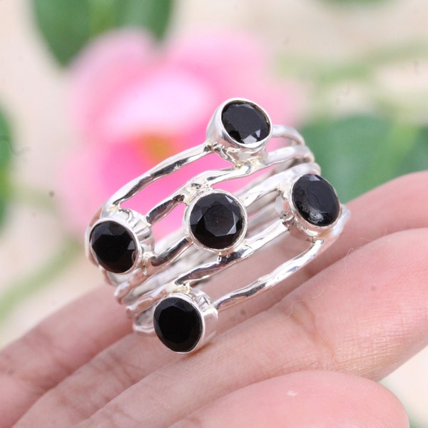 925 Sterling Silver Ring / Black Onyx Ring / Designer Ring / Women's Ring Band / Wedding Gift Ring / Round Onyx /Customized ring size J TO Z