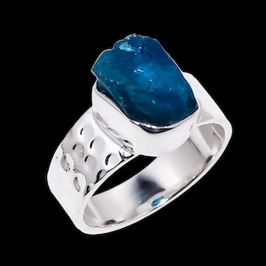 Natural Apatite Rough 925 Sterling Silver Ring, Apatite Handmade Ring, Apatite Silver Raw Stone Ring, Gift for Her, Apatite Silver Ring