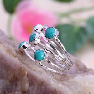 925 Sterling Silver Ring / Turquoise / Designer Ring / Women&#39;s Ring Band / Wedding ring / Round Turquoise Ring /Customized ring size 4 to 14