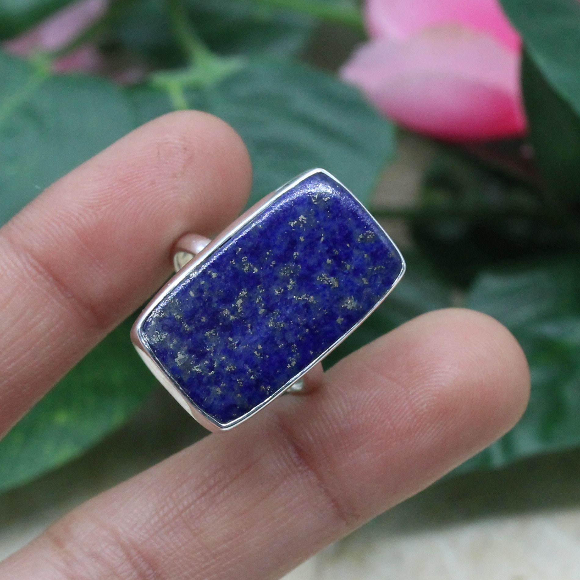 rectangular ring Women's ring stone lapis lazuli