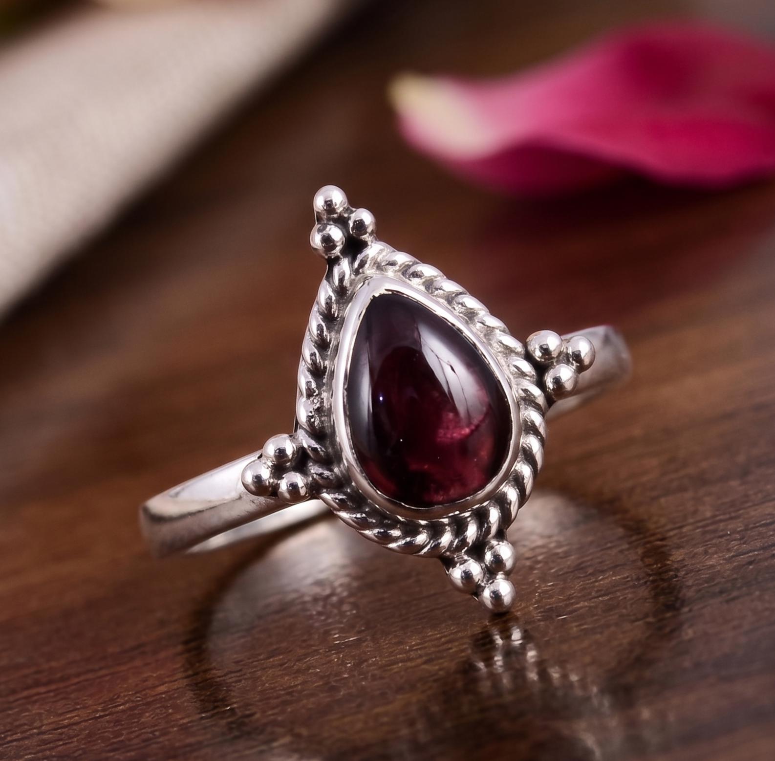 Teardrop Garnet Statement Ring • Vintage Style Pear Shaped Band