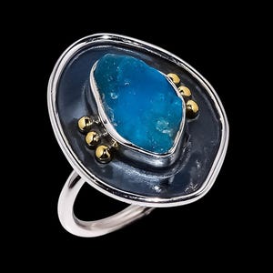 Natural Apatite Rough 925 Sterling Silver Ring, Apatite Handmade Ring, Apatite Silver Raw Stone Ring, Gift for Her, Apatite Silver Ring