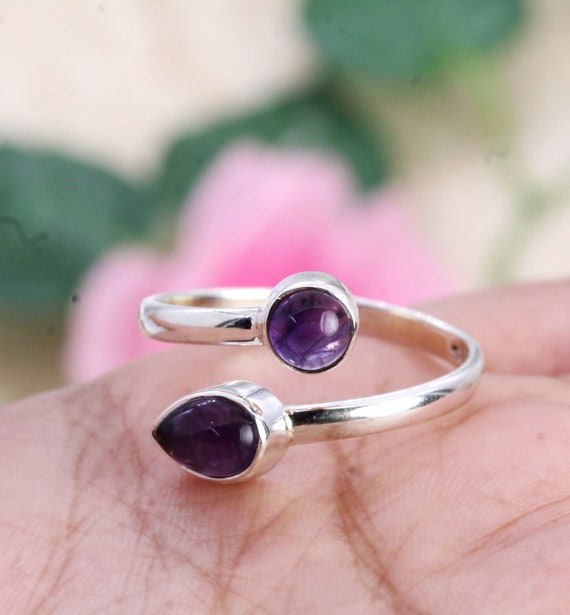 Anello Di Ametista Naturale, Gioielli In Argento Sterling 925, Anello Di Pietre Portafortuna, Gioielli Di Pietre Preziose, Boho, Pietra Portafortuna Di Febbraio, Regalo Di Natale - Italia - Foto 7