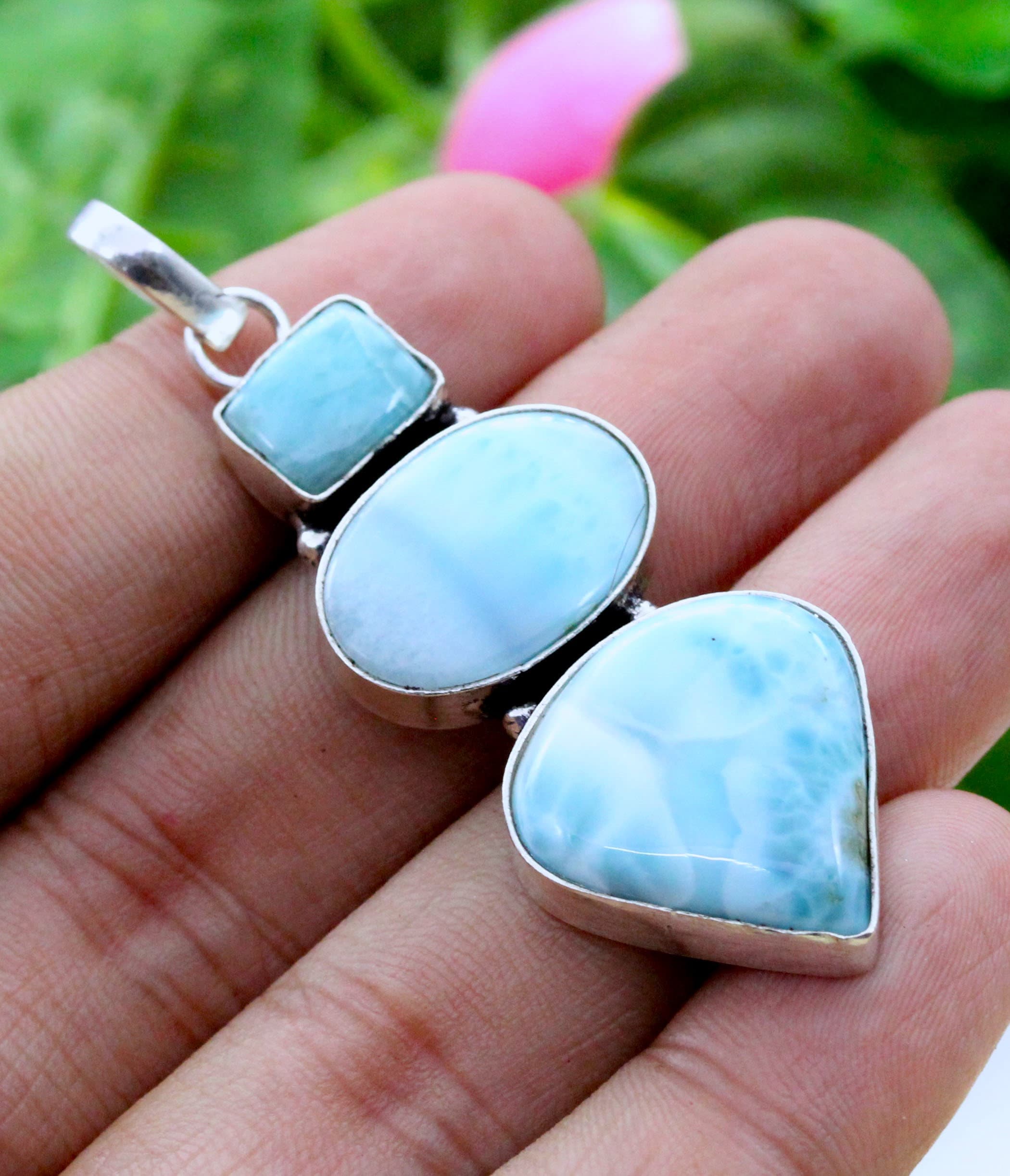 シルバーラリマーペンダント：ペアージェムストーン、デイリーウェア