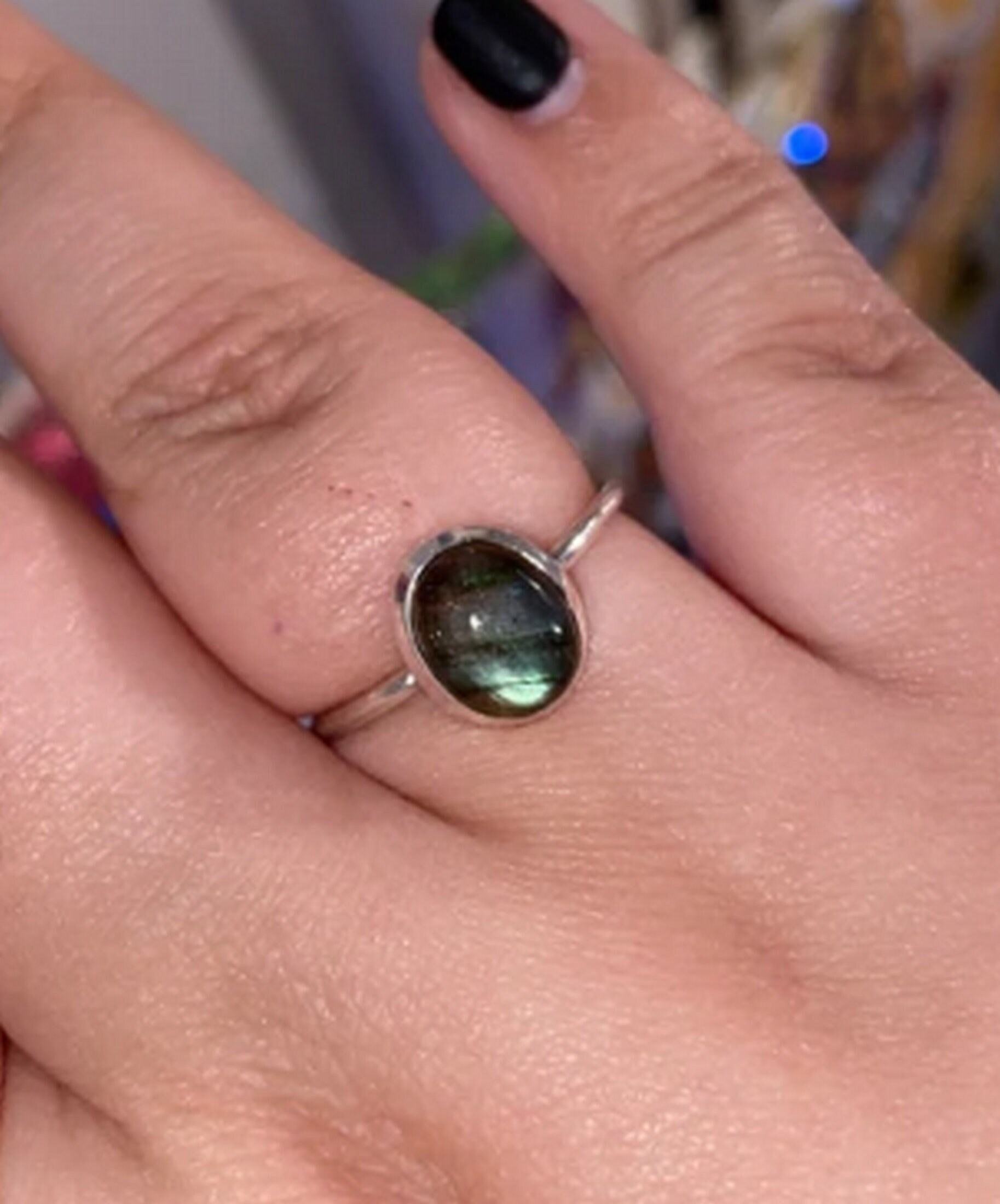 専用ページ③ 925 Silver Ring, Labradorite Ring, Tiny Band Ring, Womens