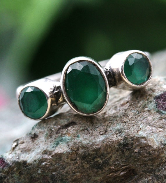 Buy Emerald Silver Ring, Round Stone, Designer Band Jewellery Gift