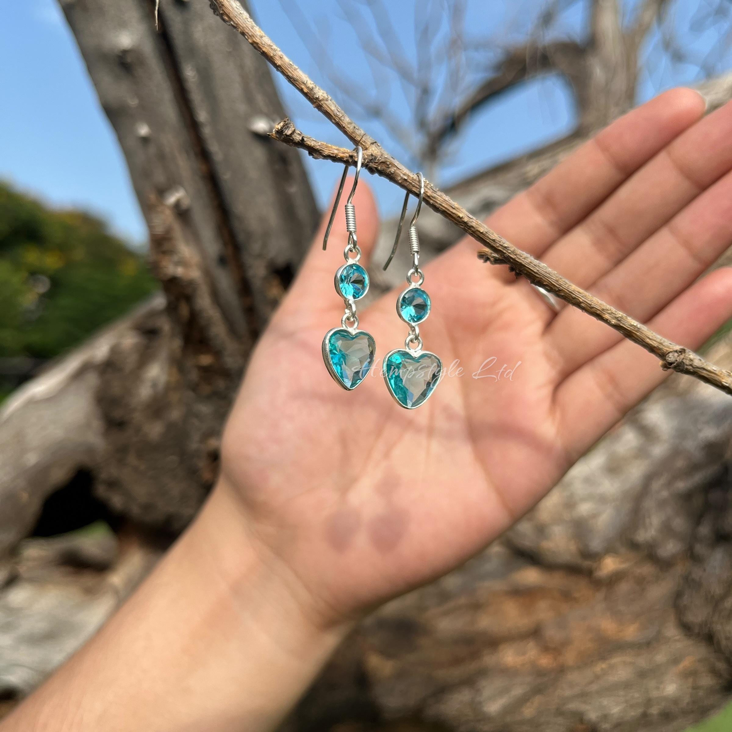 Orecchini A Bottone In Argento Sterling 925 Con Topazio Blu Naturale - Foto 5