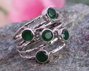 925 Sterling Silver Ring / Emerald / Designer Ring / Women's Ring Band / Wedding ring / Round Emerald /Customized ring size J TO Z