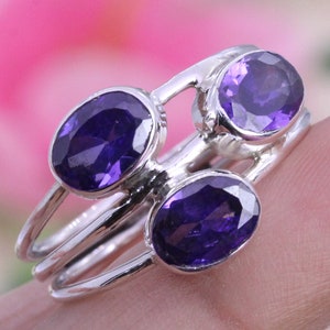 925 Sterling Silver Ring / Amethyst / Designer Ring / jewellery / Womens Rings Bands / Oval Amethyst / Customized ring size J TO Z