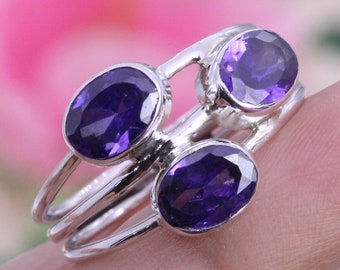 925 Sterling Silber Ring / Amethyst / Designer Ring / Schmuck / Damenringe Bands / Ovaler Amethyst / Ring nach Maß J TO Z
