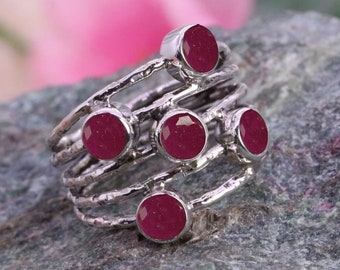 925 Sterling Silber Ring / Rubin Ring / Designer Ring / Frauen Ring Band / Hochzeitsgeschenk ring / Runde Rubin / Ring Größe J BIS Z