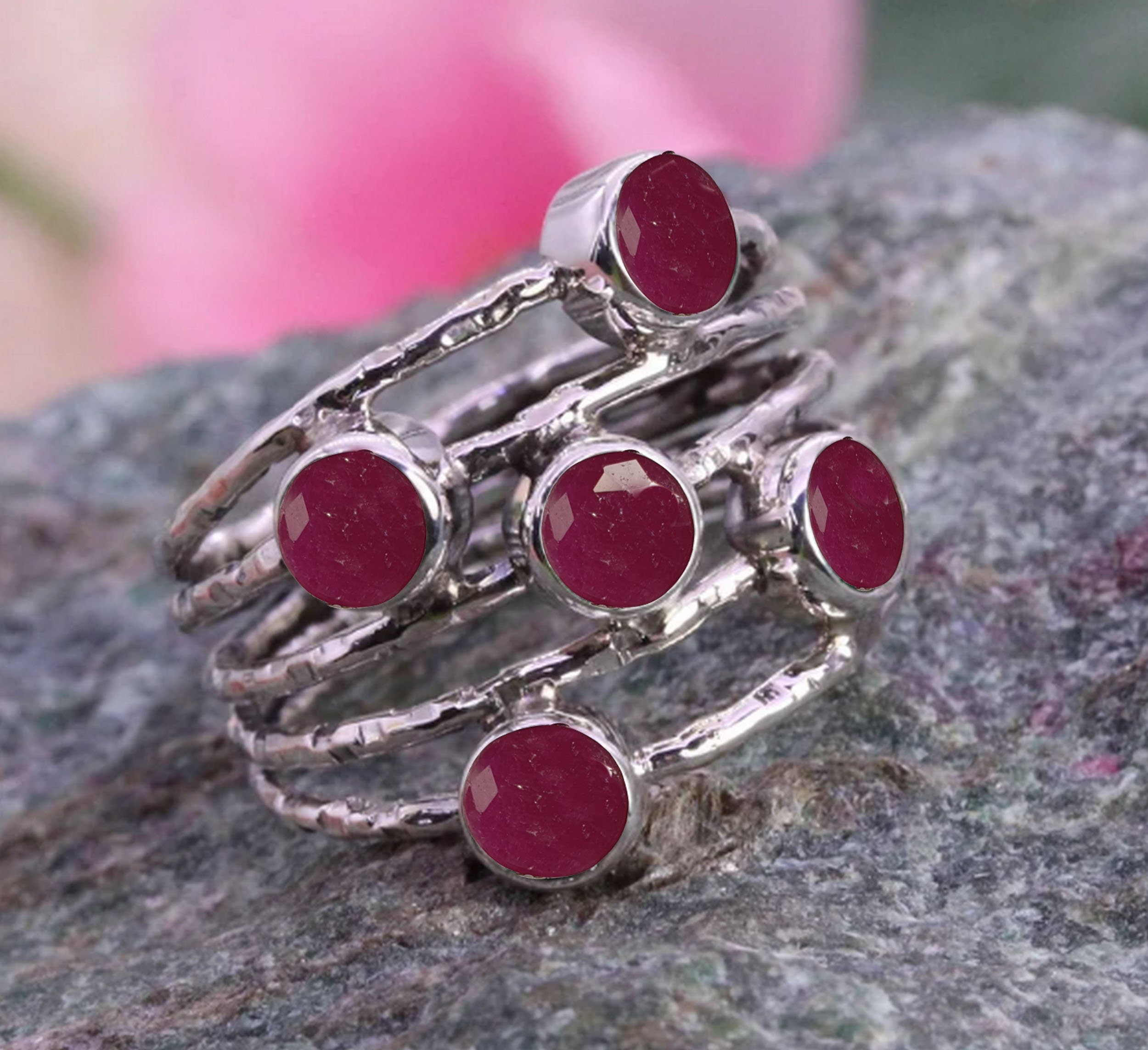 925 Sterling Silber Ring / Rubin Ring / Designer Ring / Frauen Ring Band / Hochzeitsgeschenk ring / Runde Rubin / Ring Größe J BIS Z