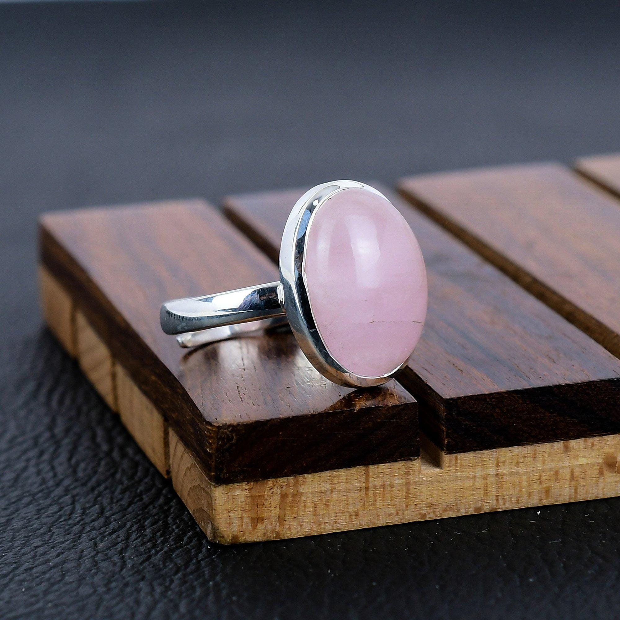 その他 milky 925 Sterling Silver Natural Rose Quartz Adjustable Ring